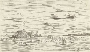 Bondehuse i fladt land af Charles Francois Daubigny