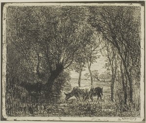 Køer i en Skov af Charles Francois Daubigny