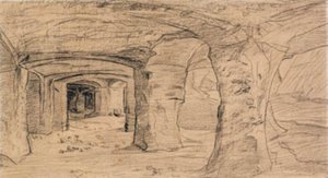 Klippehvælvinger i stenbruddet ved Auvers-sur-Oise. af Charles Francois Daubigny