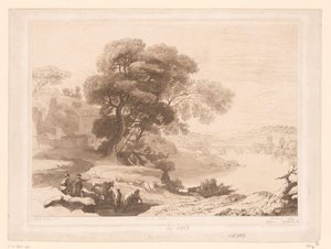 Landskab med hyrder og kvæg på kanten af ​​en flod af Charles Francois Daubigny