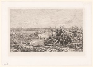 Landskab med hvilende kvæg mellem vinstokke Les vendanges. (titel på objekt) af Charles Francois Daubigny