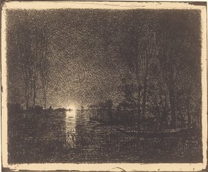 Månebelyst landskab af Charles Francois Daubigny