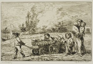 Flytter ind med vognen (bådens møbler) af Charles Francois Daubigny
