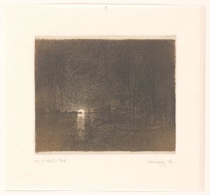 Natudsigt over en sø Effekt om natten af Charles Francois Daubigny