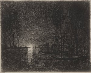 Natstykke, originalt aftryk 1862, trykt i 1921. af Charles Francois Daubigny