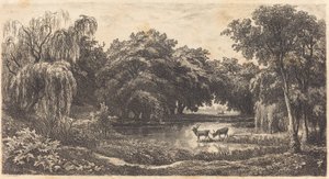 Pool med hjorte af Charles Francois Daubigny