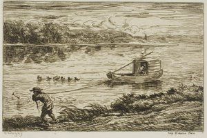 Skibsdreng trækker i linen (trækker i tovet) af Charles Francois Daubigny