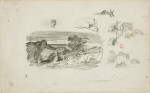 Skitser: Rocky Setting og kaniner af Charles Francois Daubigny