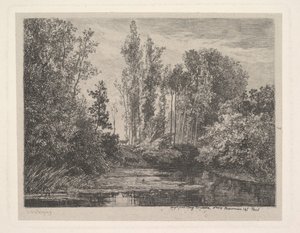 Hjorte ved Waters Edge, 1850. af Charles Francois Daubigny