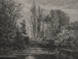 Hjorte ved vandkanten, 1850. af Charles Francois Daubigny