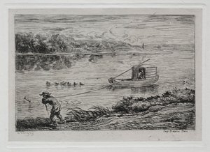 Bådturen: Kabinedreng, der trækker slæbetovet eller trækker med reb af Charles Francois Daubigny