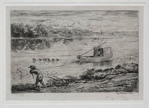 Bådturen: Kabinedreng, der trækker slæbetovet eller trækker med reb, 1861. af Charles Francois Daubigny