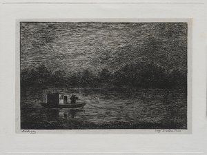 The Boat Trip: Night Voyage or Net Fishing anden version, 1861. af Charles Francois Daubigny