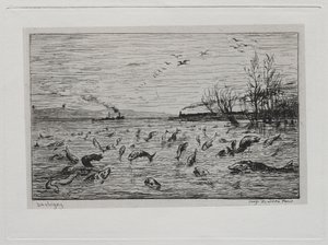 The Boat Trip: Joicing of the Fish at the Departure of the Cabin Boy The Fish, 1861. af Charles Francois Daubigny