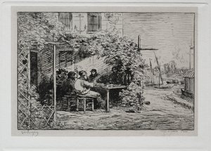 Bådturen: Frokosten før man går ombord i Asnières, 1861. af Charles Francois Daubigny