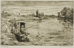 Skibsdrengen fisker (Fiskeri med snøre) af Charles Francois Daubigny