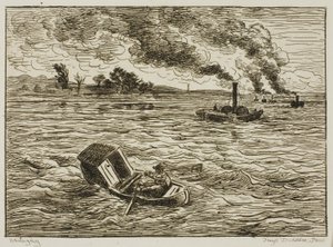 The Steamboats (Steamy Harbor) af Charles Francois Daubigny