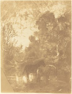 To Heste ved et Vandingssted af Charles Francois Daubigny