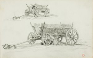 To Skitser af en Oksevogn af Charles Francois Daubigny