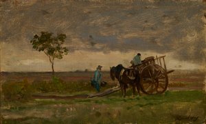 Stort landskab med Farmers Chariot (olie på eg) af Charles Francois Daubigny