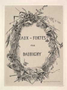 Krans af vilde blomster, titel for Eaux-Fortes par Daubigny, 1850. af Charles Francois Daubigny