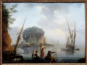 Marinemaleri af Charles Francois Grenier de la Croix dit Lacroix de Marseille (? -1782) 1700-tallet søn. 0,27x0,38 m Rouen, Museum of Fine Arts