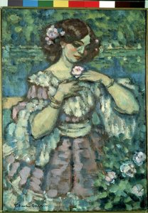 Pige med en rose. Maleri af Charles Guerin (1875-1939)