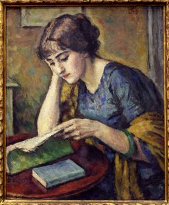Læsning. Maleri af Charles Guerin (1875-1939), Olie på lærred