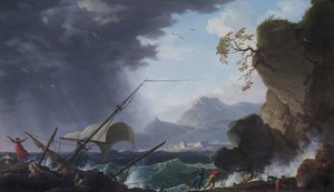Et vrag på en klippekyst af Charles François Grenier de Lacroix