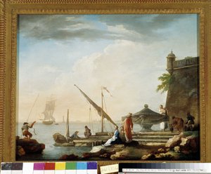 Middelhavshavn ved springvandet. Maleri af Charles Francois Grenier de la Croix dit Lacroix de Marseille (1720-1782) Privat samling, Marseille. af Charles François Grenier de Lacroix