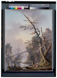 Flodlandskab med fiskere, der indhenter deres net af Charles François Grenier de Lacroix