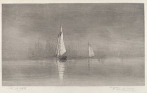 Uden titel Havnescene med sejlbåde, ca. 1900.