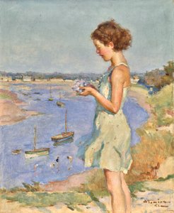 Ung pige med en blå hortensia, Saint-Gilles-Croix-de-Vie af Charles Garabed Atamian