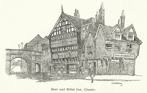 Bear and Billet Inn, Chester (litografi) af Charles George Harper