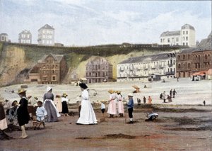 På stranden. Stik af Gillot omkring 1900.