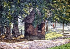By the Ponds, Hampstead (pen og blæk med vask) af Charles Ginner