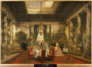 Prinsesse Mathildes spisestue, datter af kong Jerome, bror til Napoleon I ... (olie på lærred) af Charles Giraud