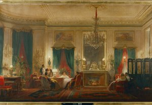 Prinsesse Mathildes salon, datter af kong Jerome og dronning Catherine af Württemberg, i rue de Courcelle i Paris ... (olie på lærred) af Charles Giraud