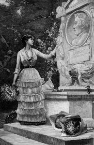 Ms. Blanche Baretta (Baretta) (f. 1855) fra Comedie Francaise, taler hr. Francois Coppees vers foran monumentet Corot i Ville d