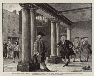 Kolonnaden under rådhuset, Rochester, Hogarth og de andre pilgrimme, der leger på Hopscotch on the Flagstones af Charles Green