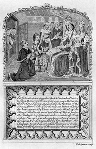 Earl Rivers præsenterer sin bog til kong Edward IV, c1477 i slutningen af det 18. eller det tidlige 19. århundrede af Charles Grignion