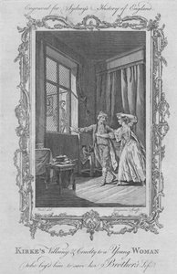 Kirkes skurk og grusomhed mod en ung kvinde, der tryglede ham om at redde hans brødres liv, 1773. af Charles Grignion