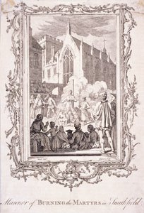 Scene af protestanter, der bliver brændt i Smithfield, 1500-tallet, c1760. af Charles Grignion