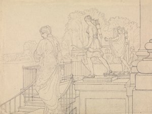 Veranda med statuer, Easton Neston, Northants af Charles Hamilton Smith