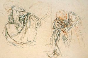 Studier af en siddende kvinde, der læser (papir) af Charles Haslewood Shannon