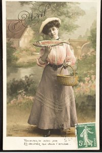Gammelt postkort/Aprilfisk/Woman of the Belle Epoque af Augustus Kollner