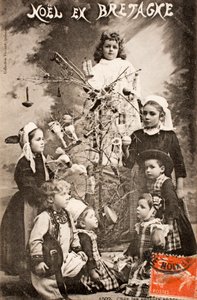 Gammelt postkort/Glædelig jul/De kloge børn/Bretagne/Frankrig af Augustus Kollner