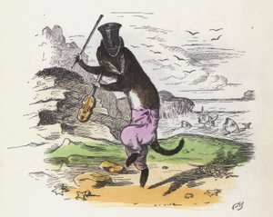 Fransk væsel spiller violin og danser (farvet indgravering)
