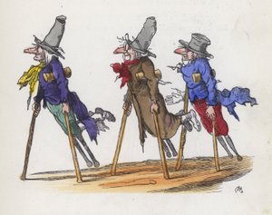 Tre handicappede tiggere (farvet indgravering) af Charles Henry (after) Bennett