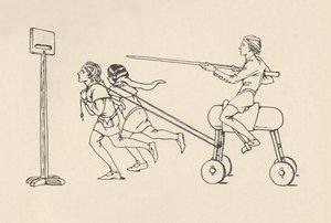 Drenge leger på Riding at the Quintain Romance of Alexander, omkring 1340. Bodleian, 1931
